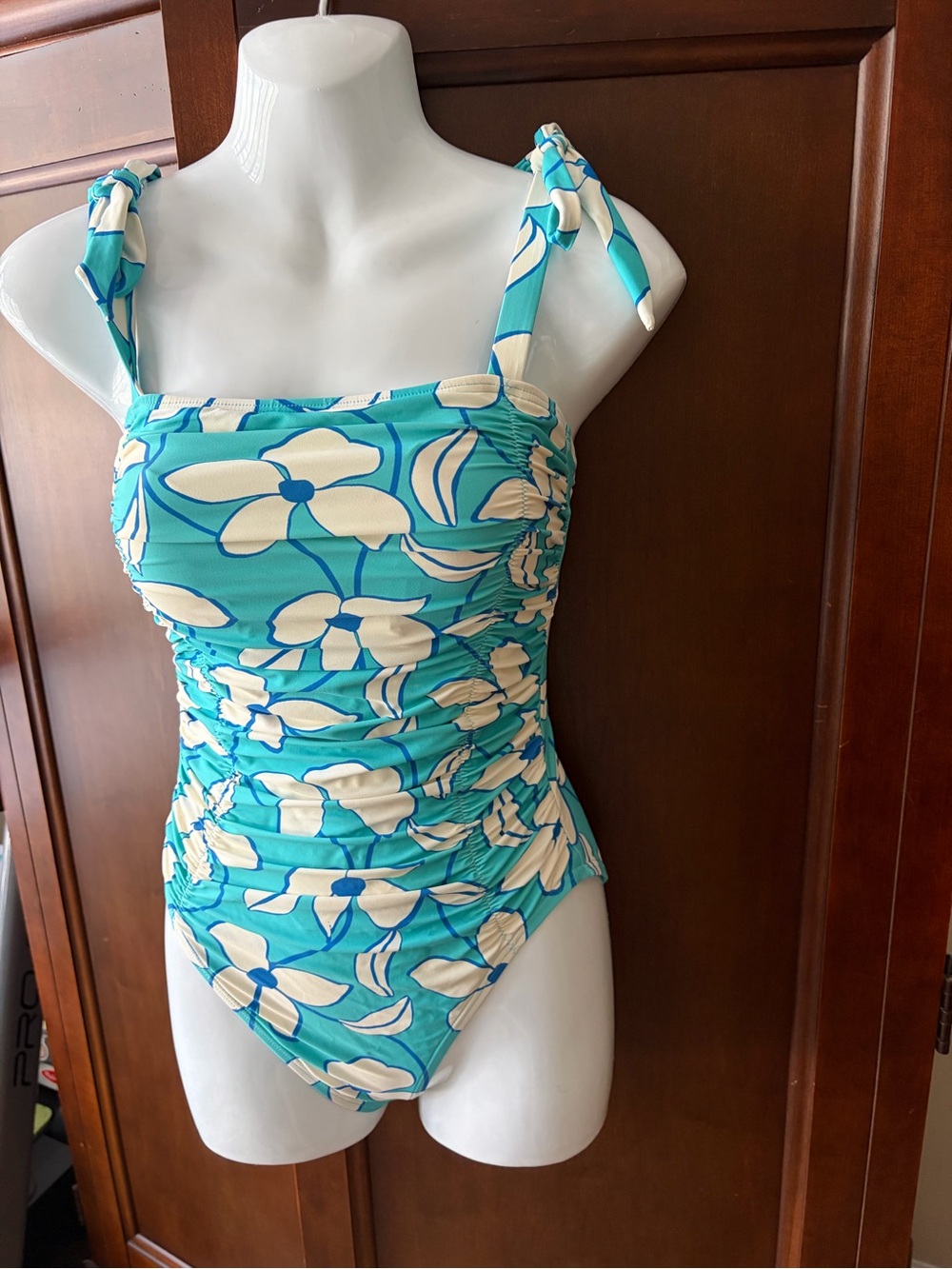 Kate Spade Aqua floral  One-Piece Swimsuit with Cream Flowers
